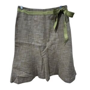 Ann Taylor Petites Khaki Green Woven Ribbon Bow Skirt Size 6P Cotton Linen Lined